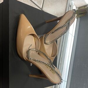 Miss Lola Nude Heels with Silver Embellishments